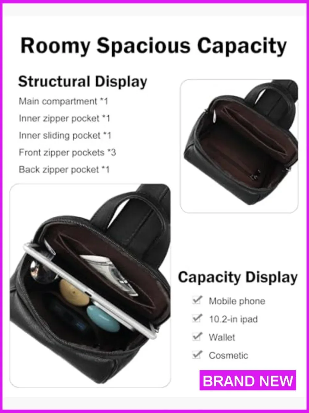 Sling Bag Crossbody Backpack with Tassels Lightweight Travel Purse